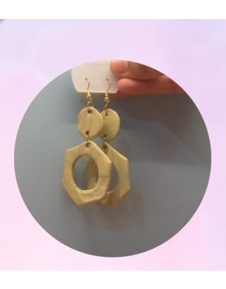 Hexagon Marble Green Earring