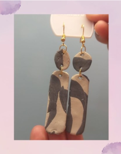 Marble Black and White Clay Earrings