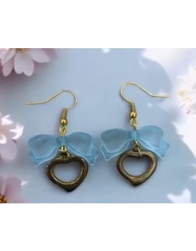 Blue Bow Heart Drop Earrings