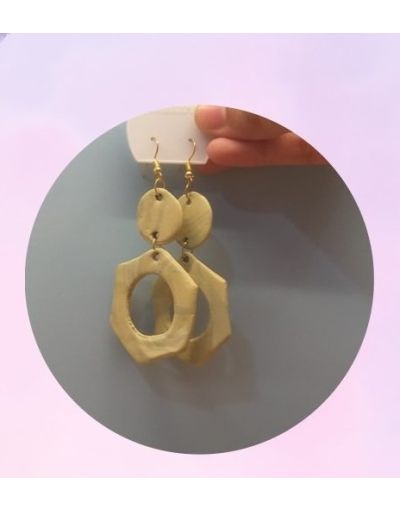 Hexagon Marble Green Earring