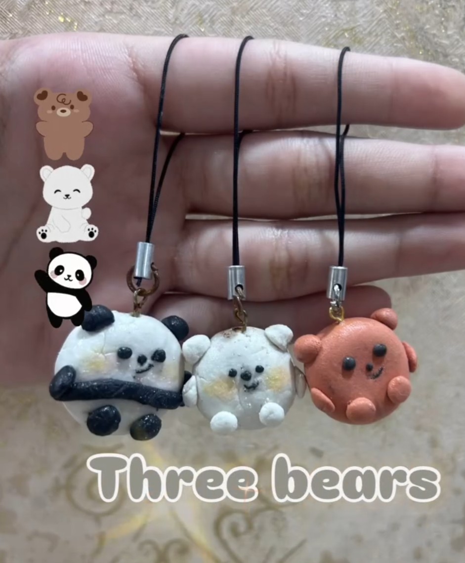 Three Bears Phone Charm