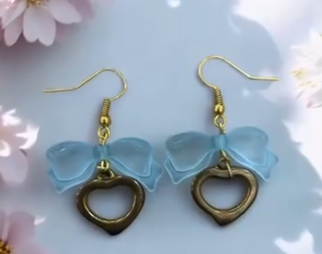 Blue Bow Heart Drop Earrings