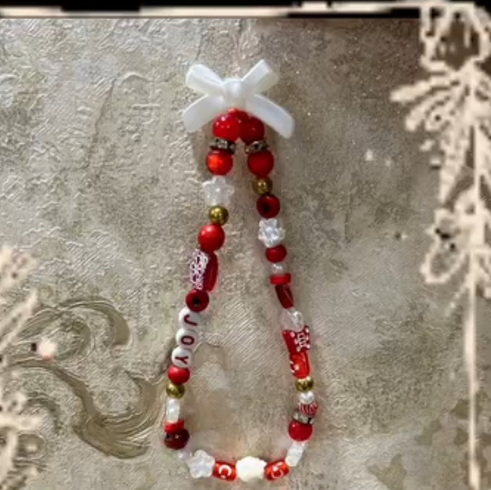 Red & White Beaded Phone Charm