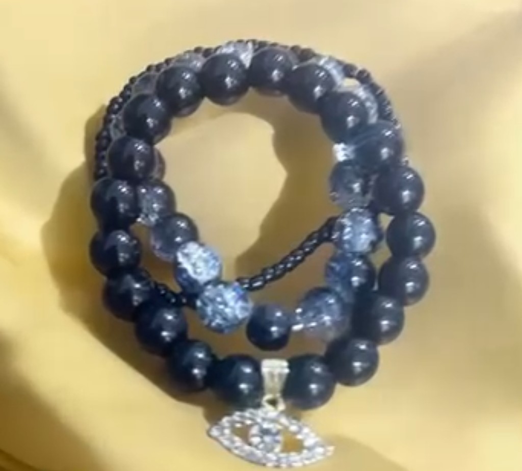 Evil Eye Beaded Black Stack Bracelet