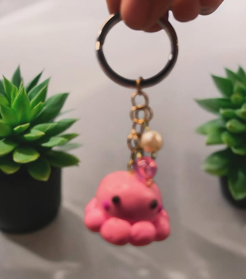 Handmade Kawaii Octopus Keychain-Light Pink
