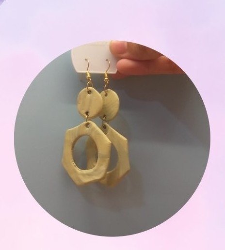 Hexagon Marble Green Earring