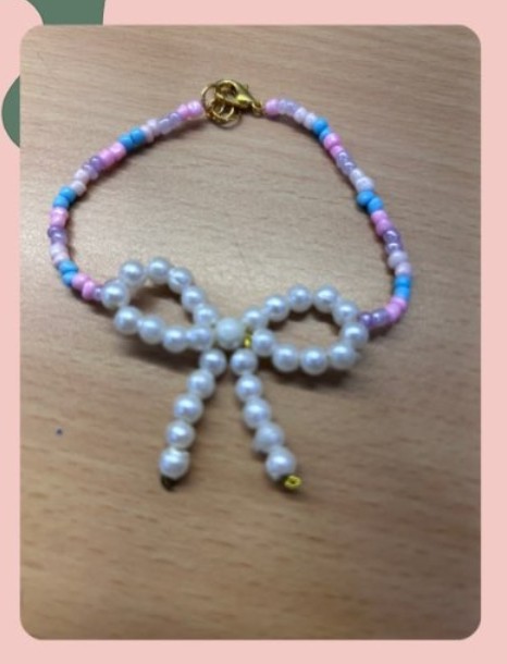 Pastel Beaded Bracelet with Pearl Bow Charm
